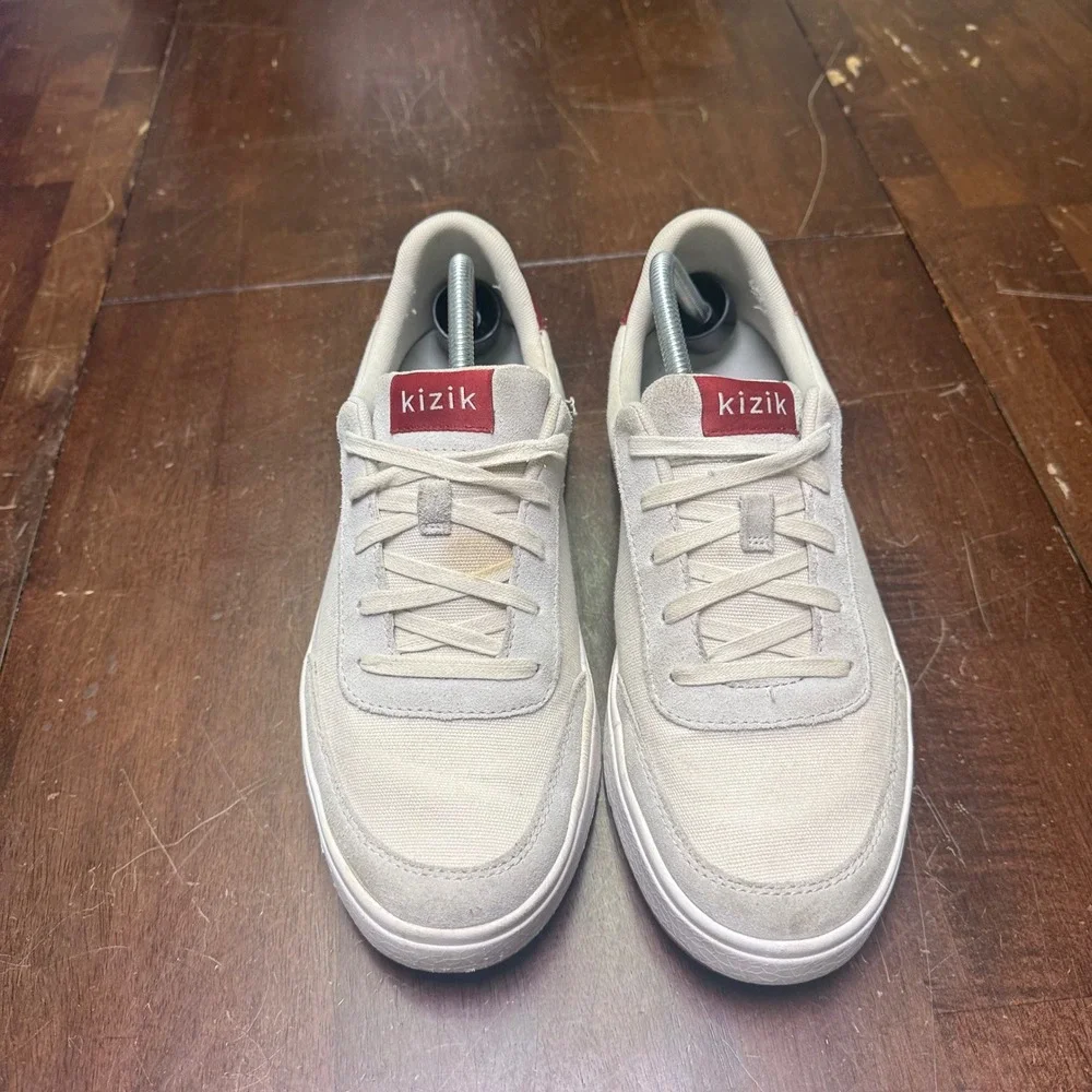 Kizik Prague Sneakers Mens 10 Wide Cream Red Hands Free Canvas Suede DPRACR01-2E